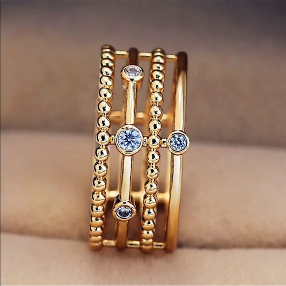 New Women’s yellow Gold Plated Diamond Ring - Picture 4 of 4